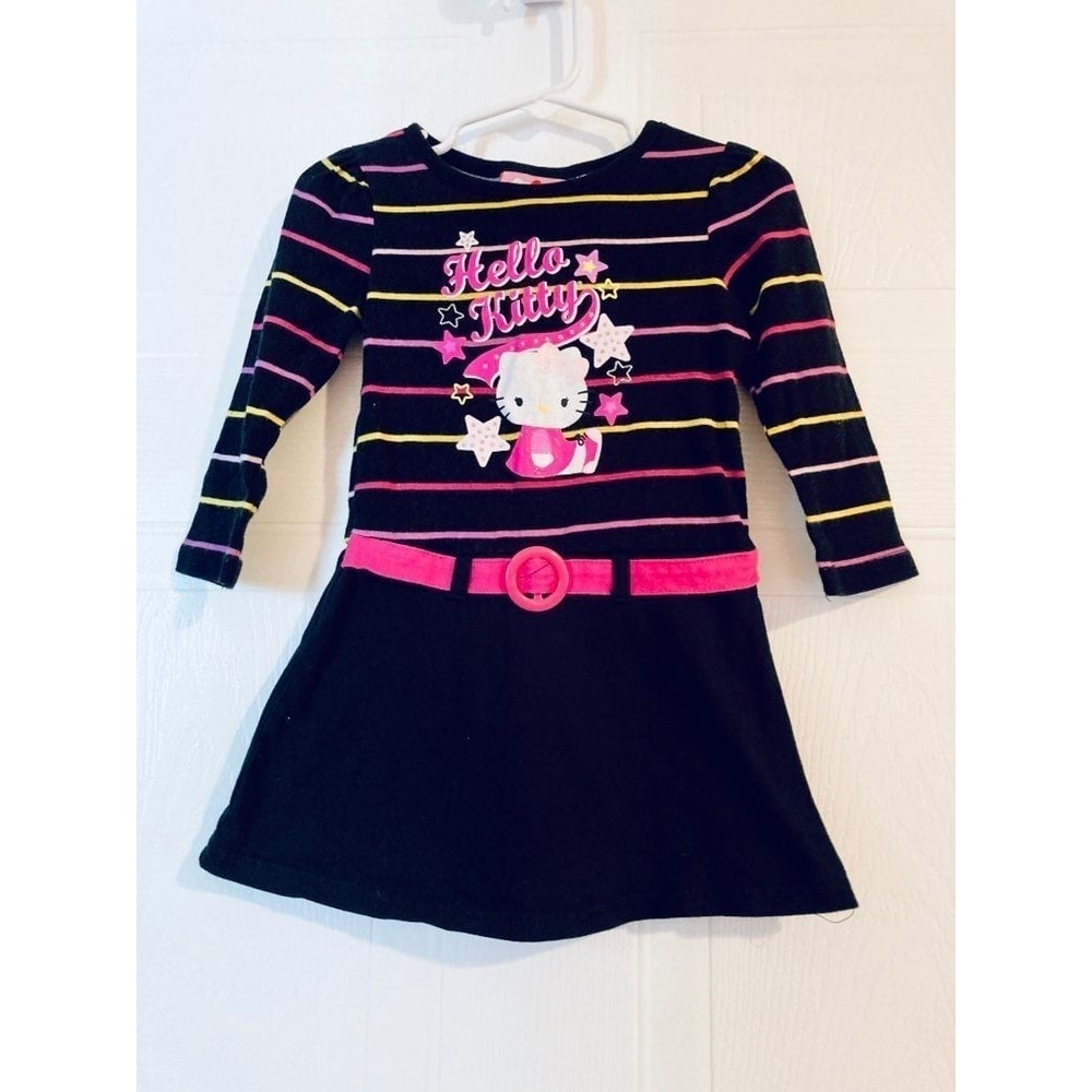 Hello Kitty Sanrio Dress Toddler Girls 24M Black Striped Glitter Graphic Belted